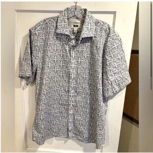 Joseph Abboud Short Sleeve Button Front Casual Shirt Blue White Mens L Coastal